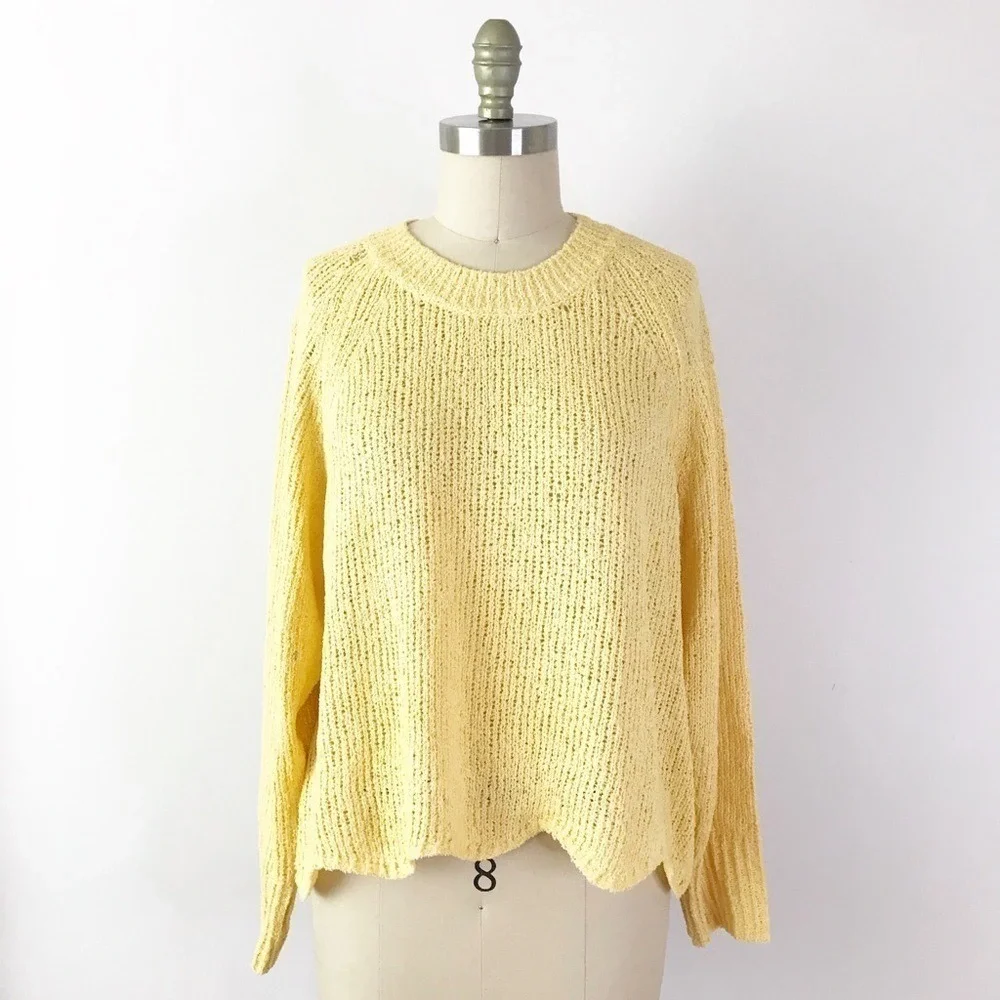 Cotton‎ Emporium Sweater Yellow Scalloped Hem Spring Stitch Fix M